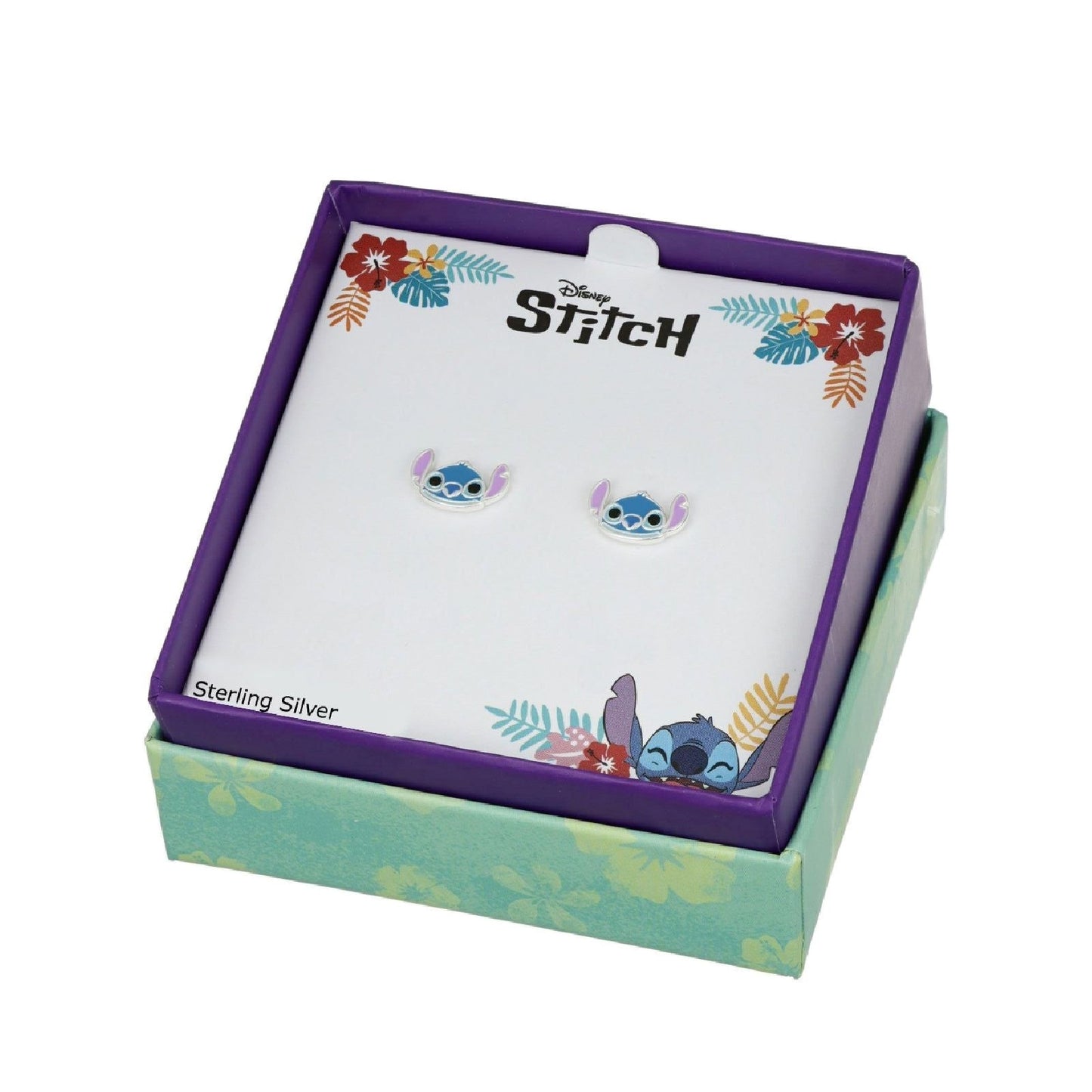 Orecchini a lobo bambina faccia STITCH blu smaltato in argento 925 originale DISNEY
