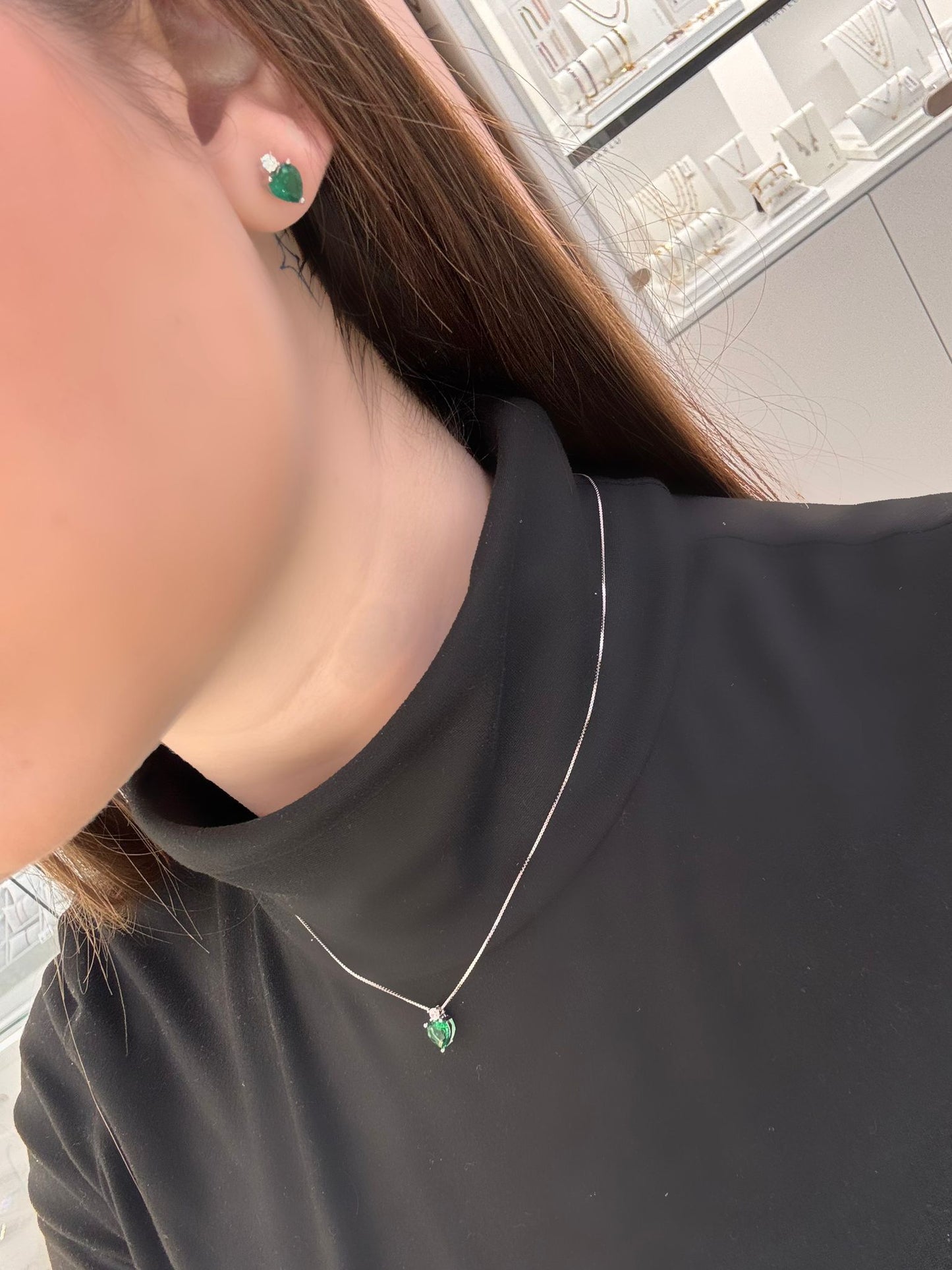 Collana e orecchini a lobo forma cuore di cristallo VERDE swarovski in argento 925 IN PROMOZIONE