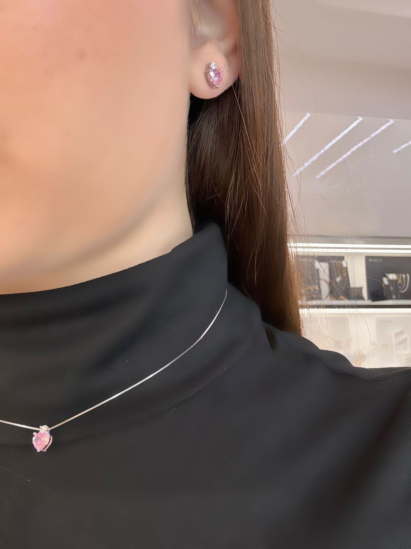 Collana e orecchini a lobo forma cuore di cristallo ROSA swarovski in argento 925 IN PROMOZIONE