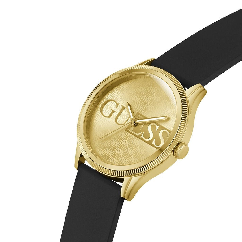 Orologio uomo in gomma silicone nero cassa color oro GUESS lucido