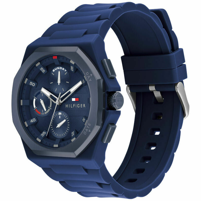 Orologio uomo Tommy Hilfiger in gomma silicone blu sportivo e acciaio multifunzione 50mt