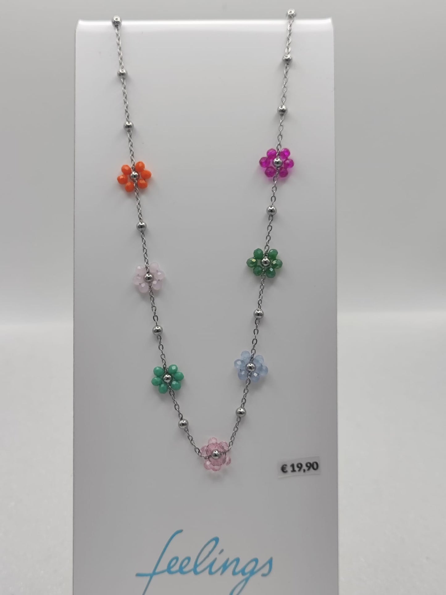 Collana fiori margherite con perline multicolore base acciaio anallergico