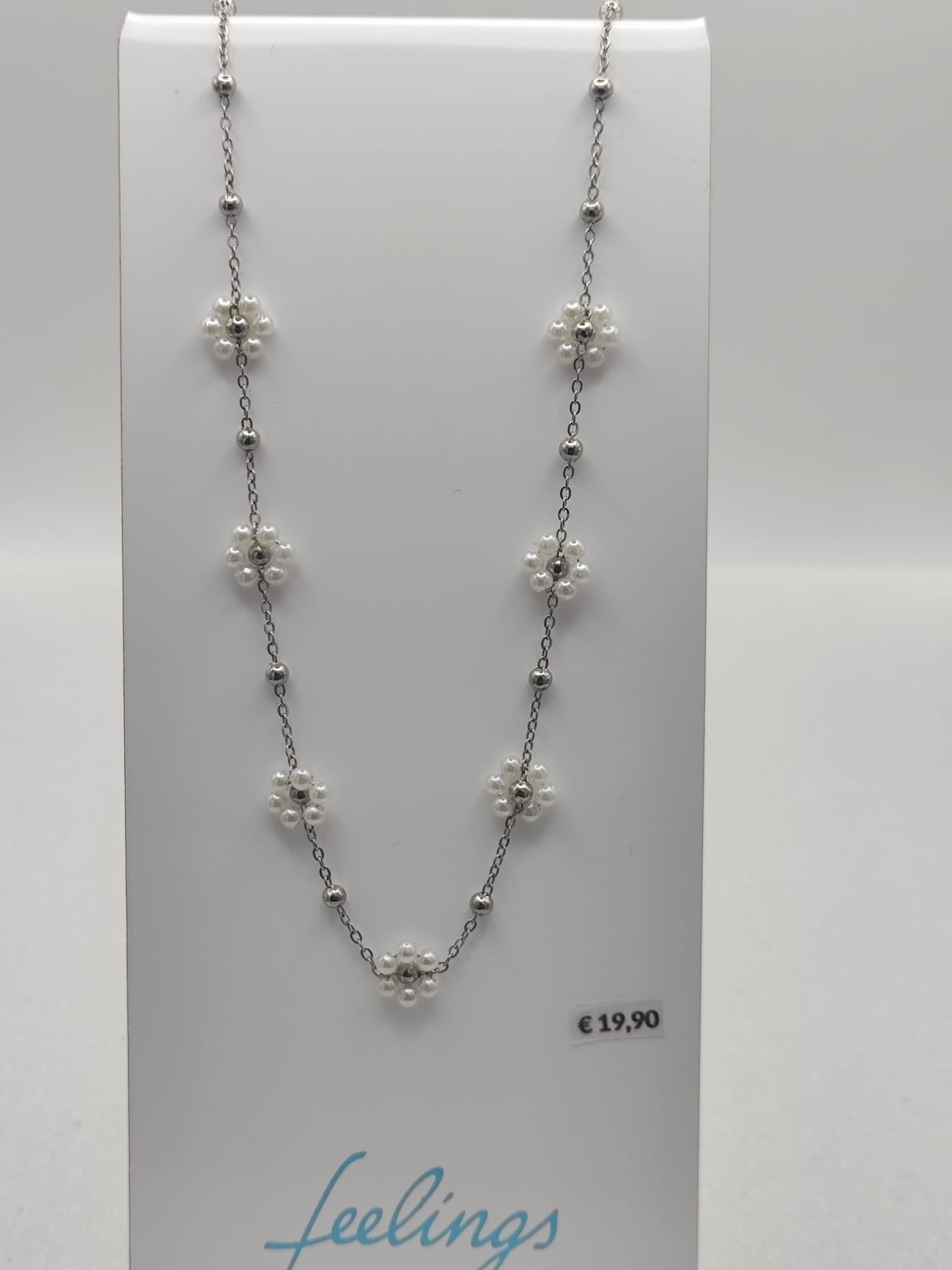 Collana fiori margherite con perline bianche base acciaio anallergico