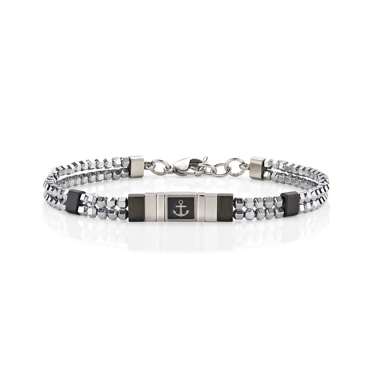 Bracciale uomo in Acciaio con Ematite e Smalto Nero Ancora nera Amen