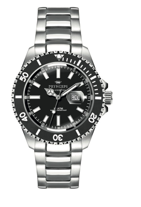 Orologio uomo Pryngeps quadrante e ghiera nero simile Role x con datario