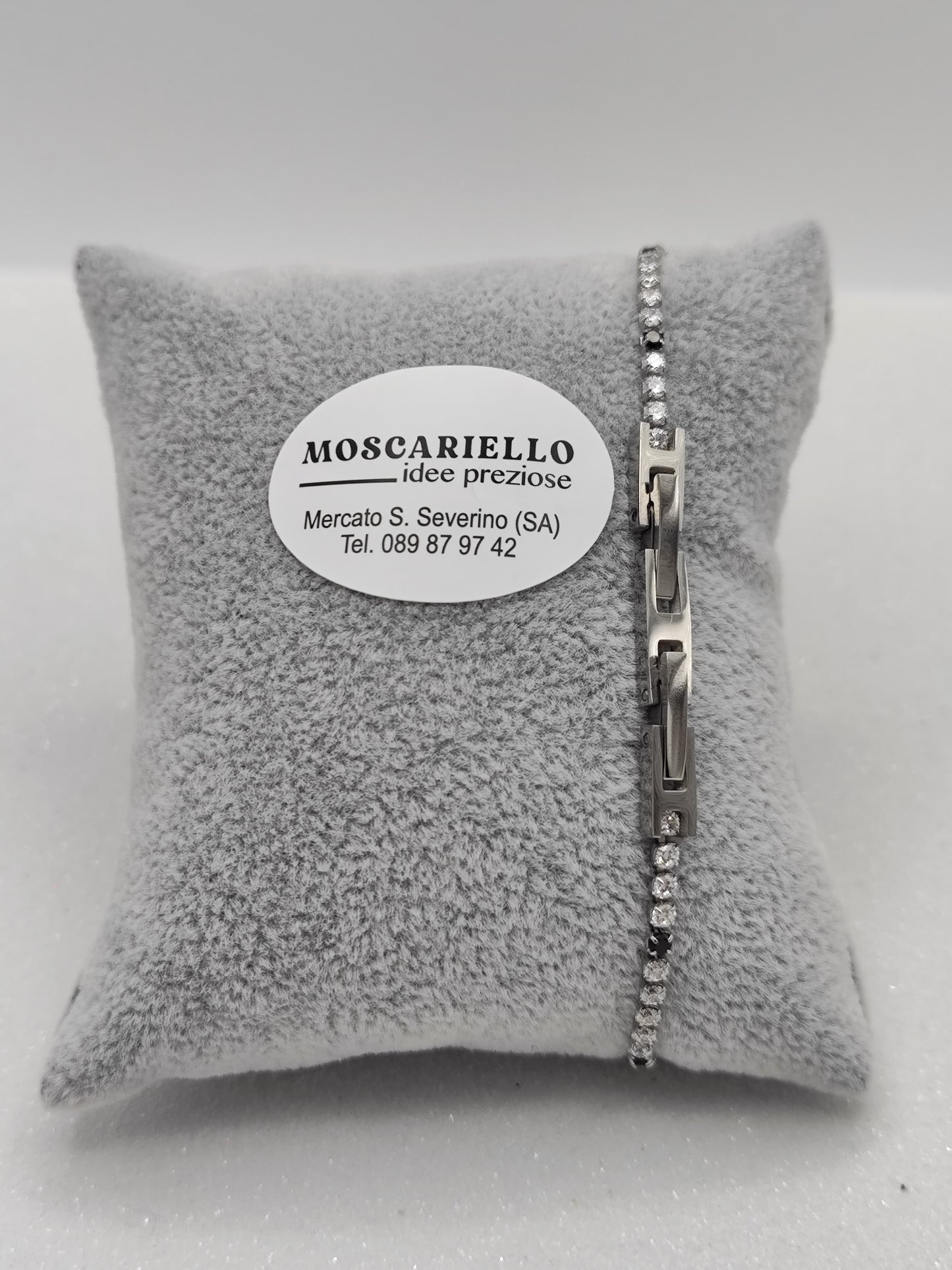 Bracciale tennis bianco nero uomo donna in acciaio anallergico regolabile