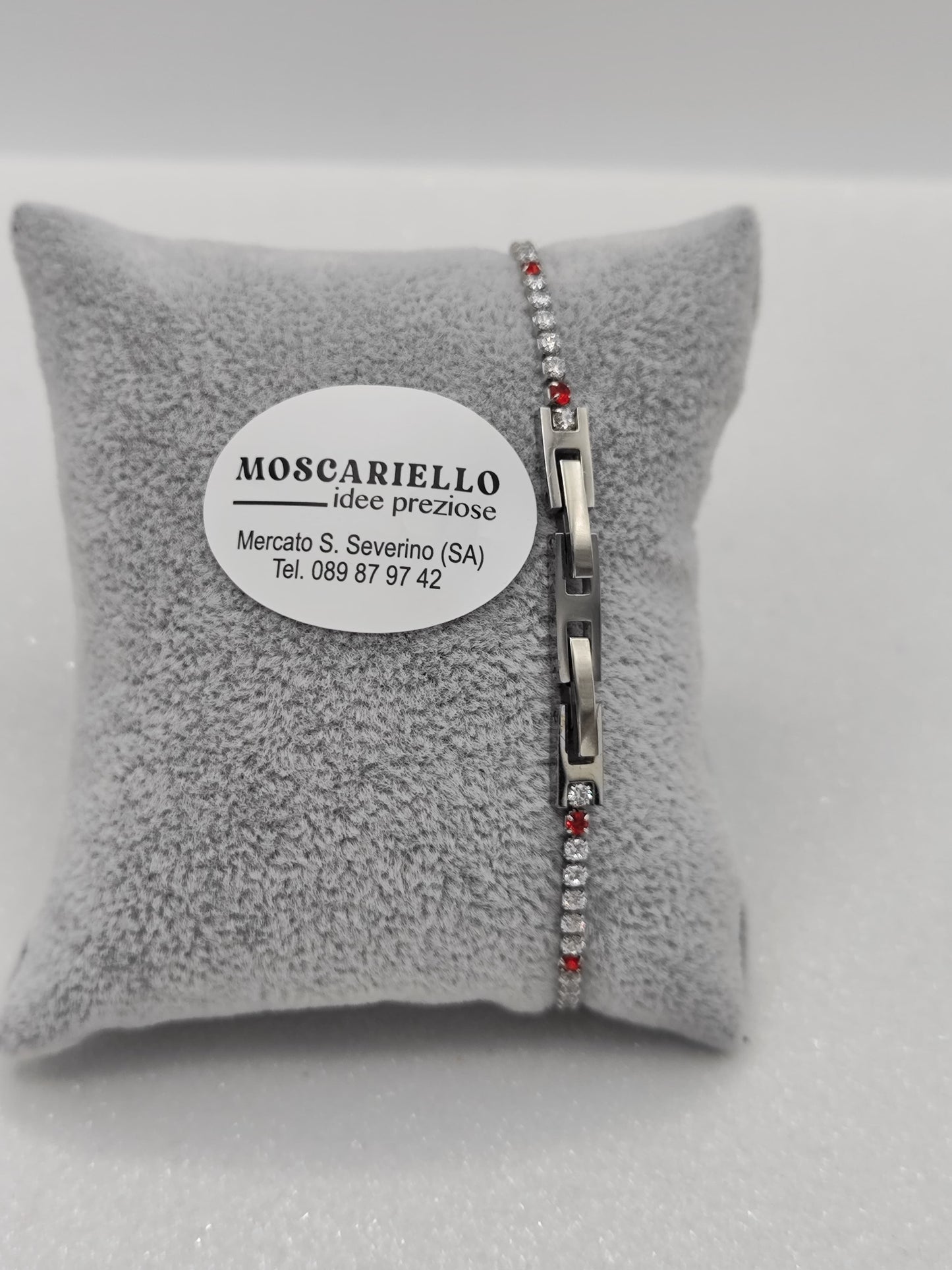 Bracciale tennis bianco rosso uomo donna in acciaio anallergico regolabile