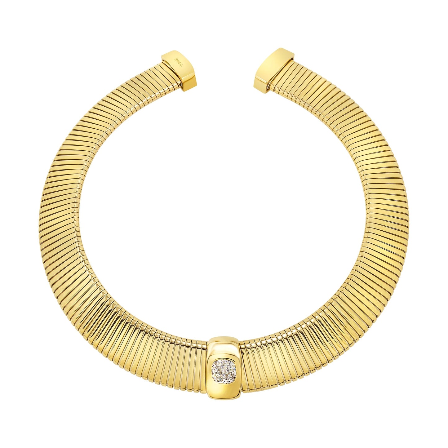 Collana rigida color oro in acciaio anallergico con punto luce al centro BREIL