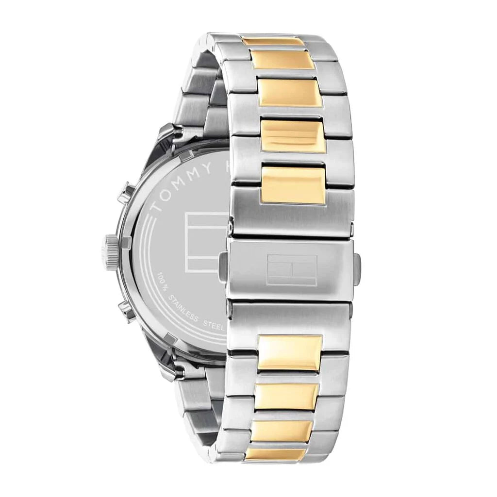 Orologio uomo Tommy Hilfiger quadrante nero cinturino acciaio e dorato multifunzione