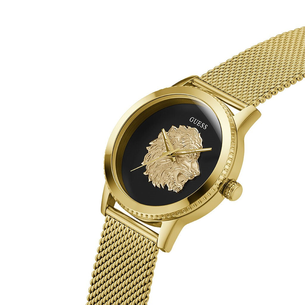 Orologio uomo Guess maglia milano color oro leone dorato fondo nero 30mt nell'acqua (Copia)