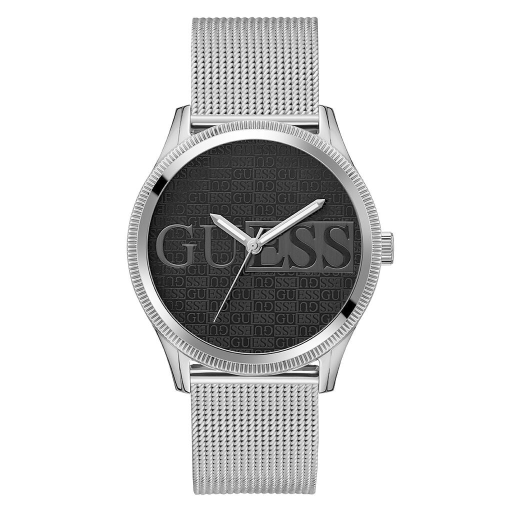 Orologio uomo in acciaio maglia milano doppia quadrante nero logo GUESS