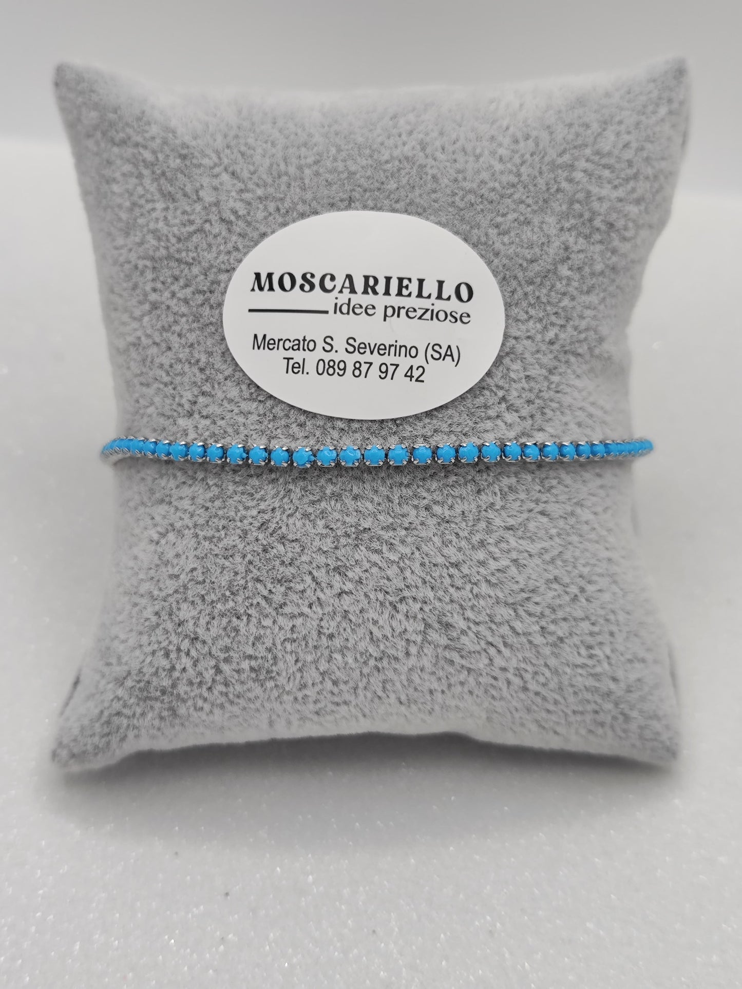 Bracciale tennis celeste uomo donna in acciaio anallergico regolabile