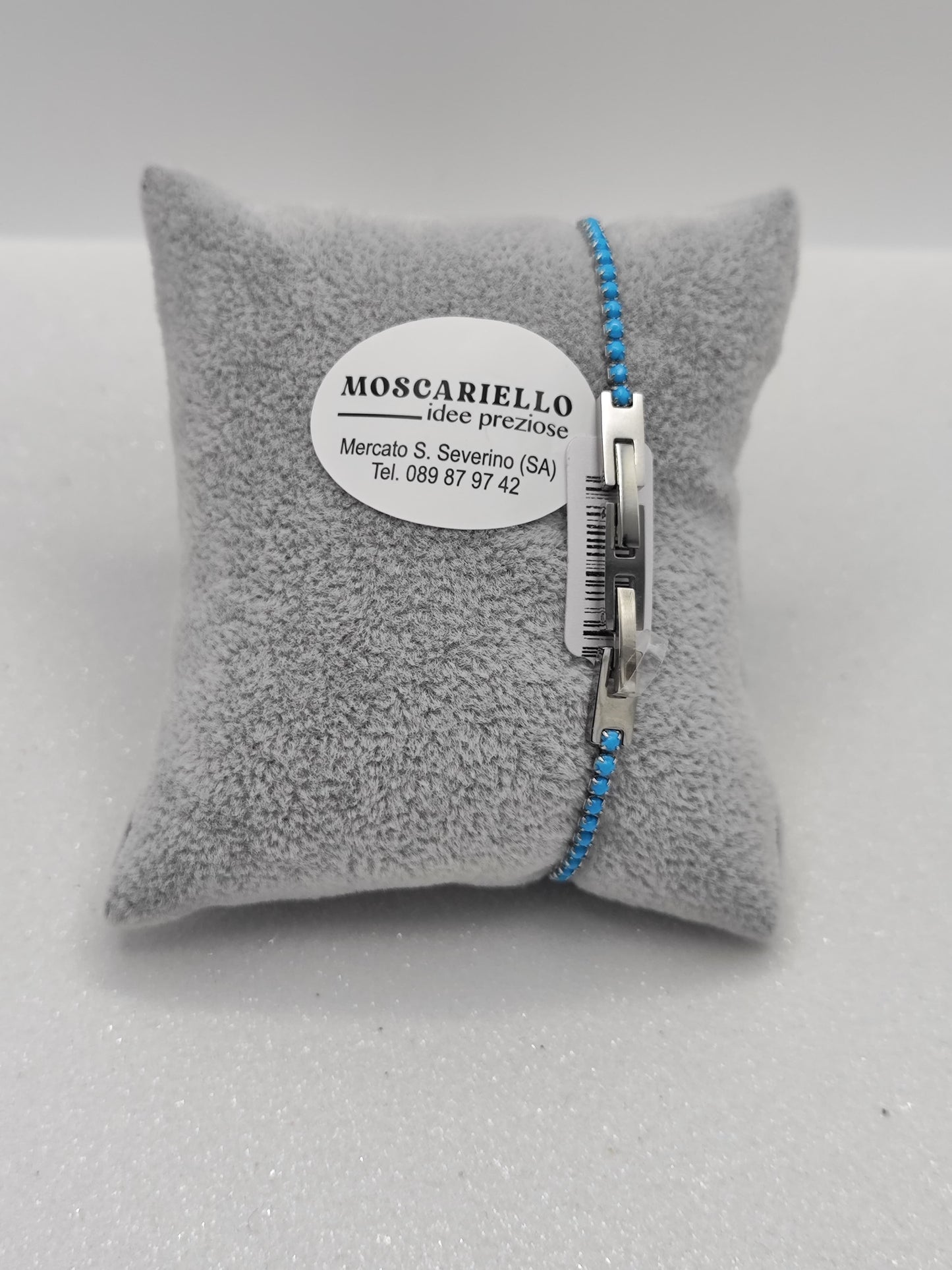 Bracciale tennis celeste uomo donna in acciaio anallergico regolabile