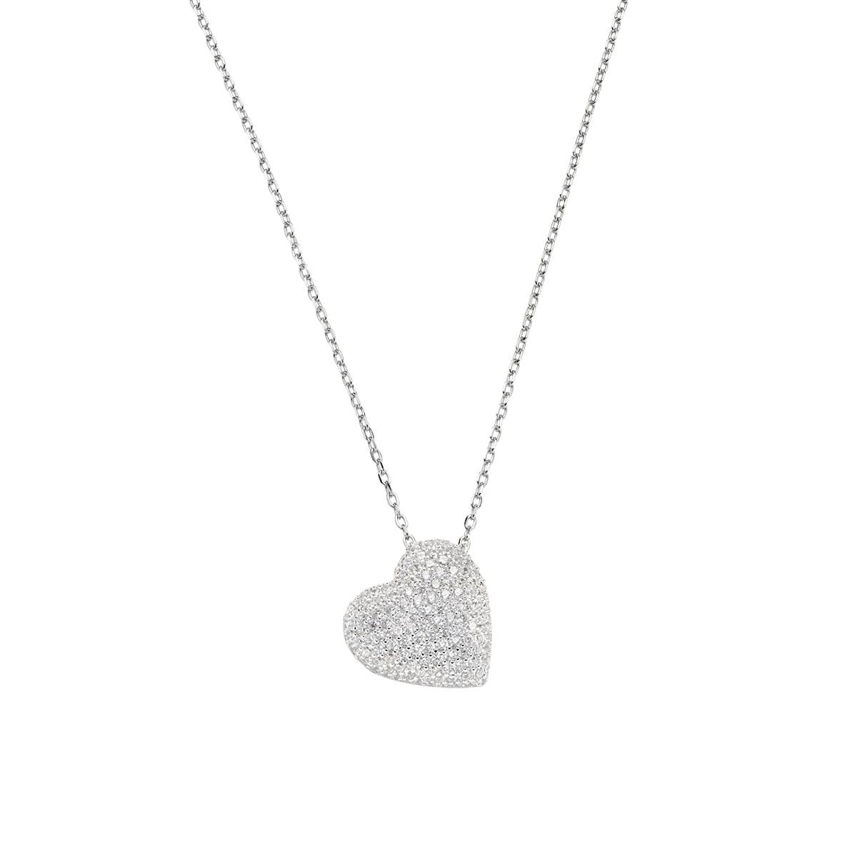 Collana con cuore bombato zirconato in argento 925 AMEN