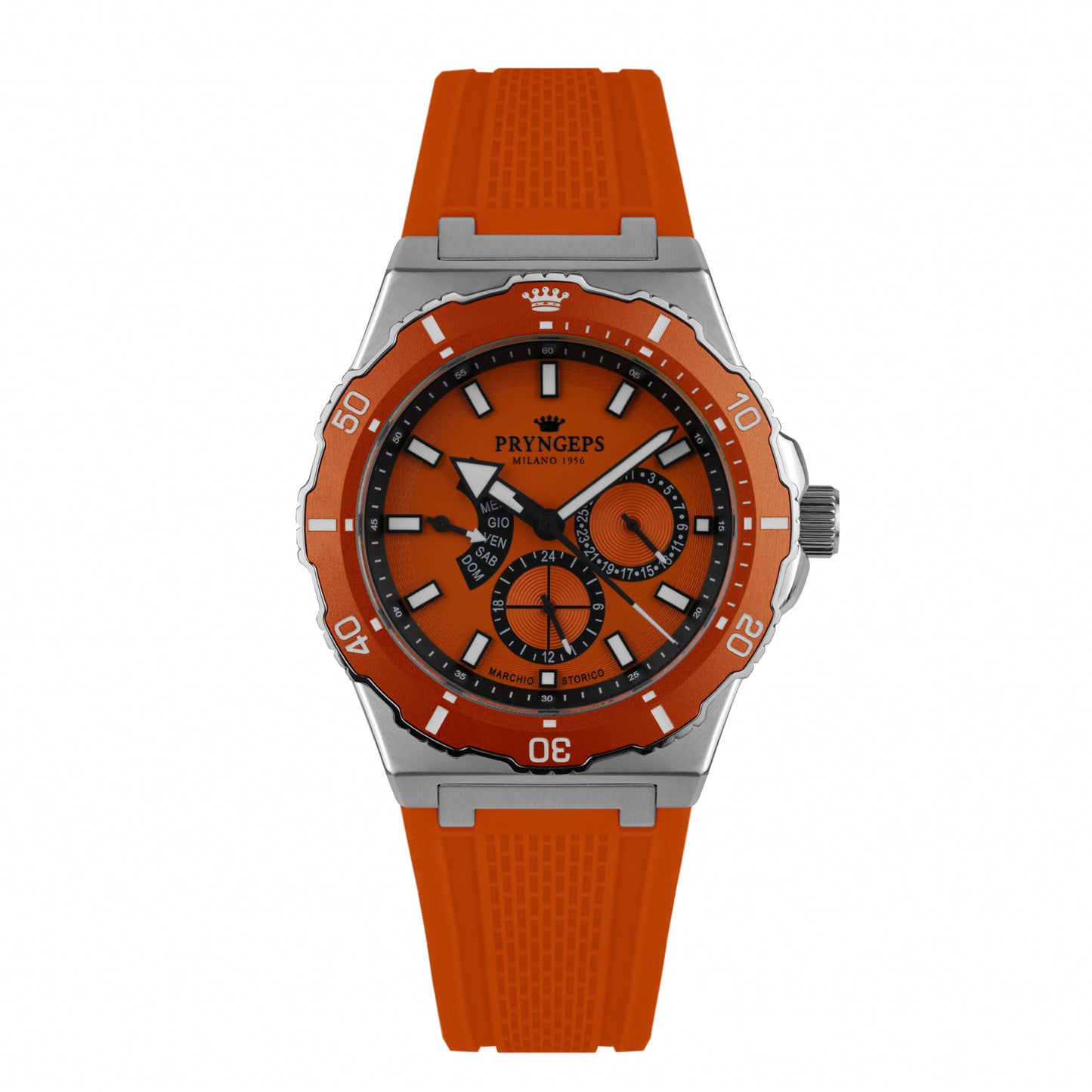Orologio uomo in gomma silicone arancione modello JAMAICA PRYNGEPS marchio storico