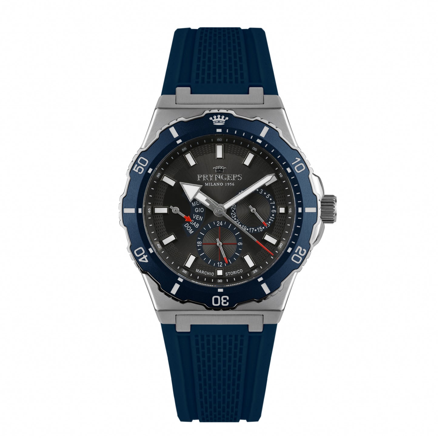 Orologio uomo in gomma silicone blu quadrante nero modello JAMAICA PRYNGEPS marchio storico