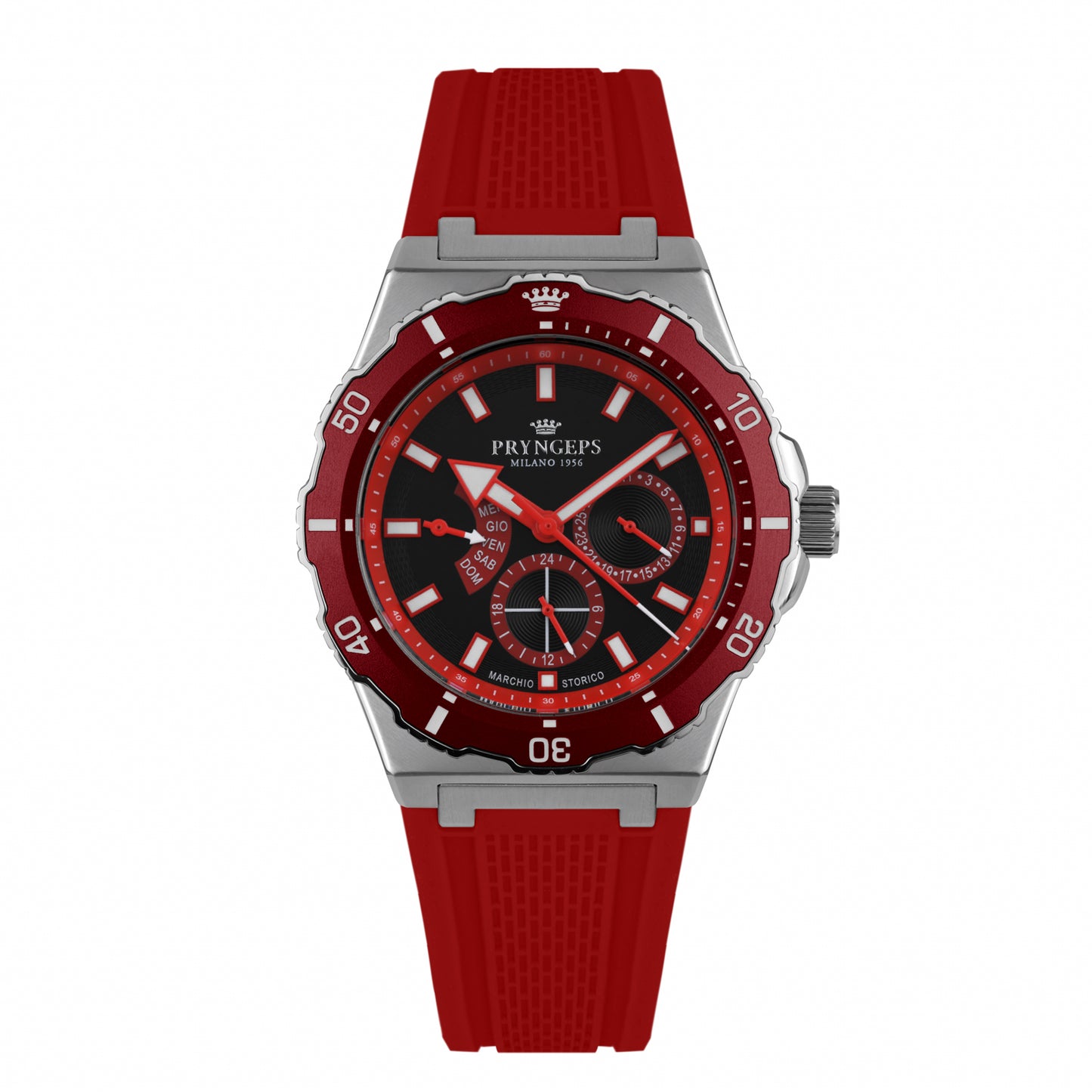 Orologio uomo donna in gomma silicone rosso quadrante nero modello JAMAICA PRYNGEPS marchio storico