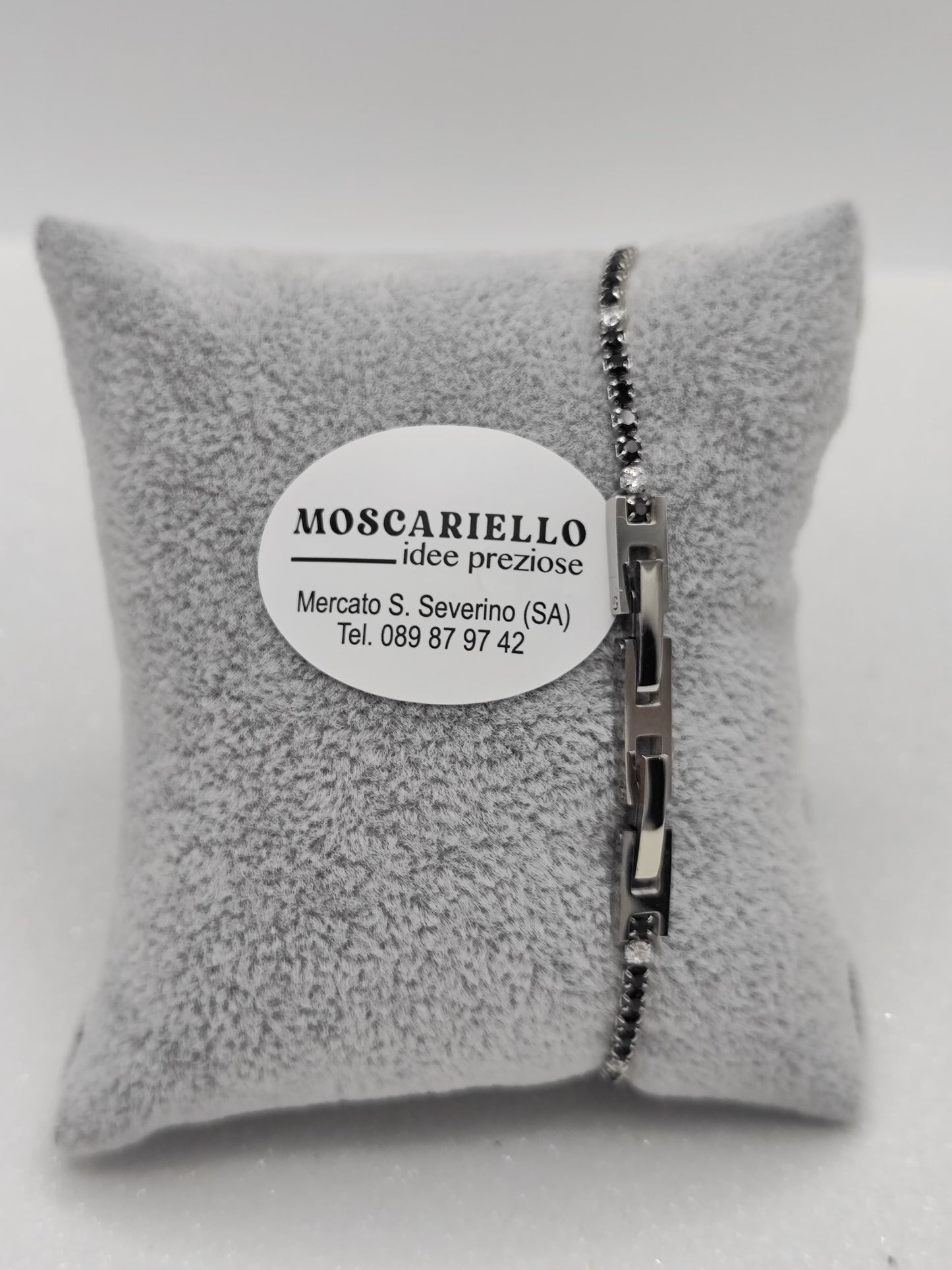 Bracciale tennis nero bianco uomo donna in acciaio anallergico regolabile