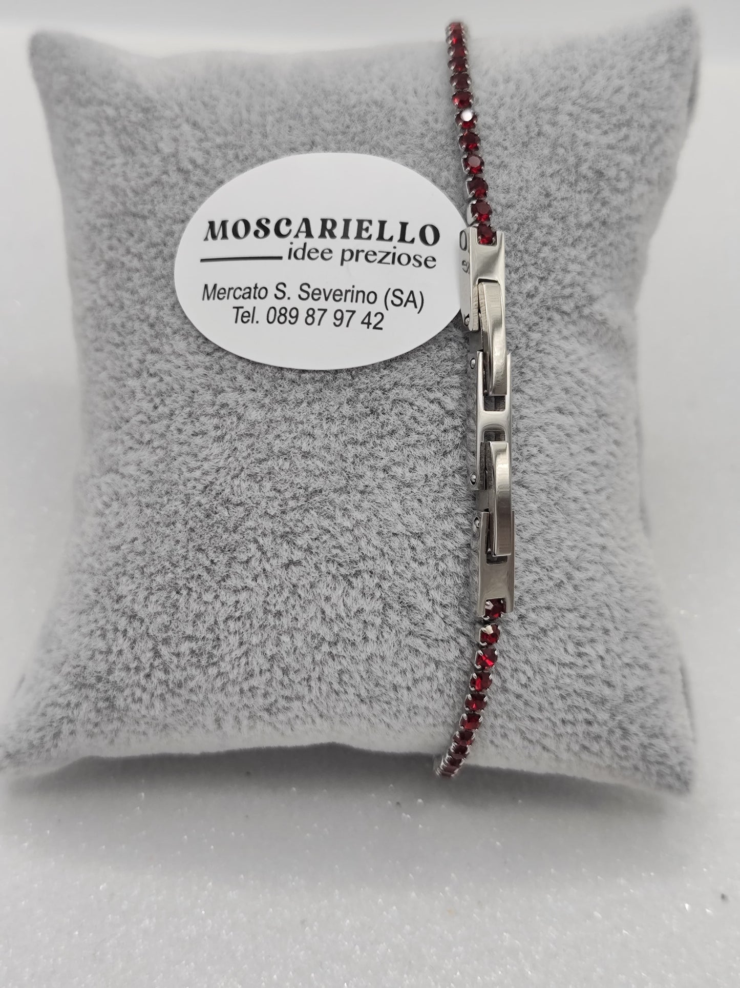 Bracciale tennis rosso uomo donna in acciaio anallergico regolabile
