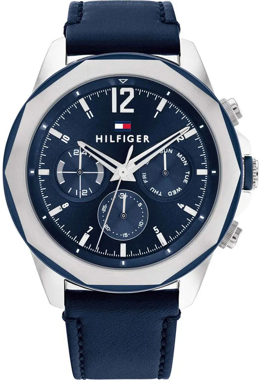 Orologio uomo Tommy Hilfiger in pelle blu e cassa acciaio multifunzione