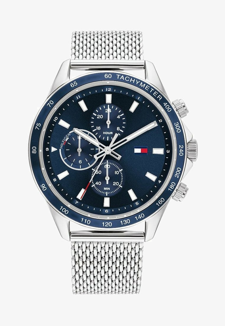 Orologio uomo Tommy Hilfiger acciaio maglia milano quadrante blu multifunzione