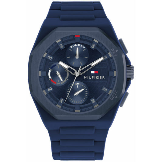 Orologio uomo Tommy Hilfiger in gomma silicone blu sportivo e acciaio multifunzione 50mt