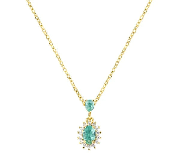Collana Mini Royal Lady Dorata con Zircone Verde Acqua in Argento 925 AMEN