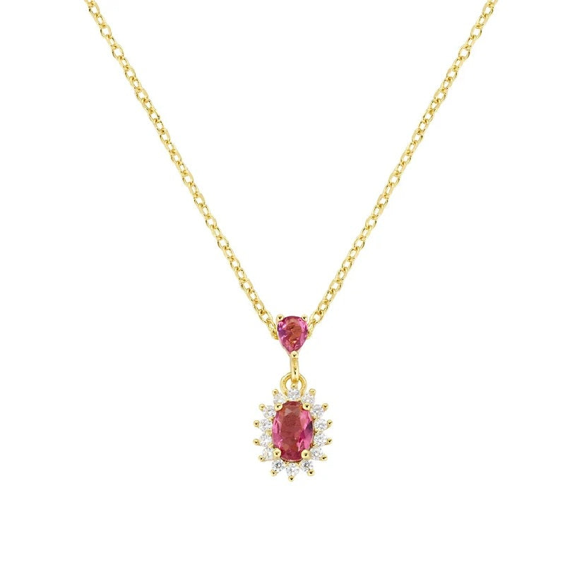 Collana Mini Royal Lady Dorata con Zircone Rosso Ciliegia in Argento 925 AMEN