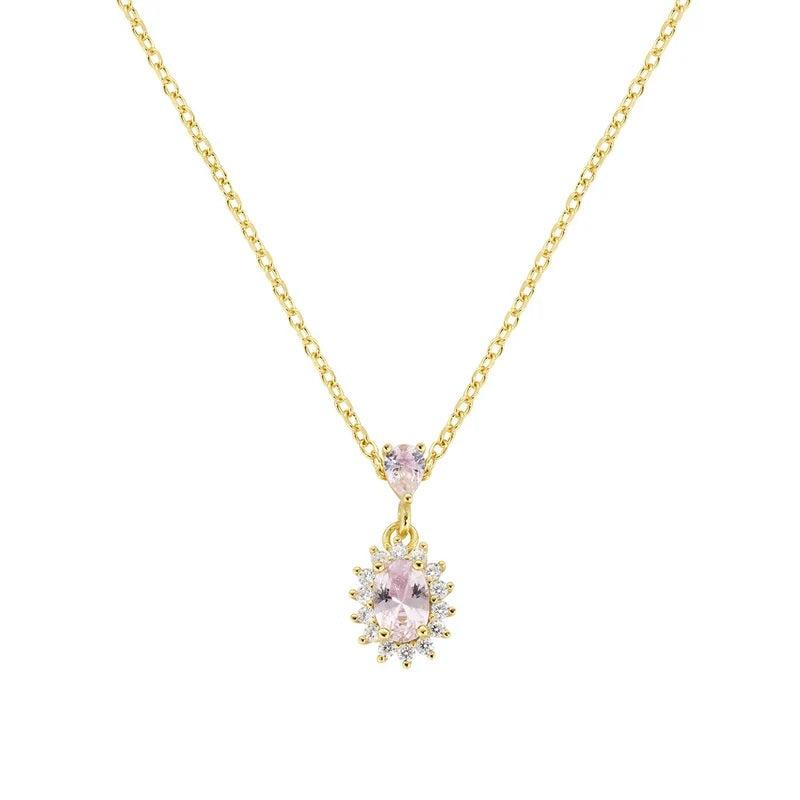 Collana Mini Royal Lady Dorata con Zircone Morganite ROSA in Argento 925 AMEN