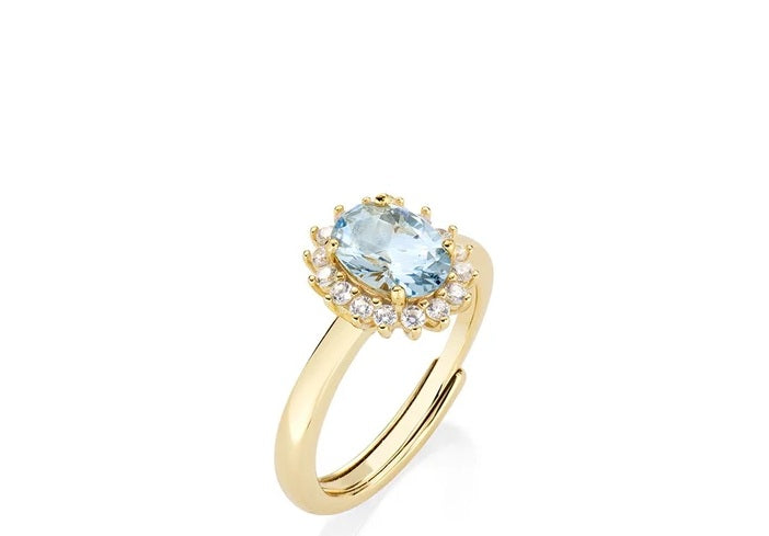Anello Mini Royal Lady Dorato Zircone Blu London REGOLABILE in Argento 925 AMEN