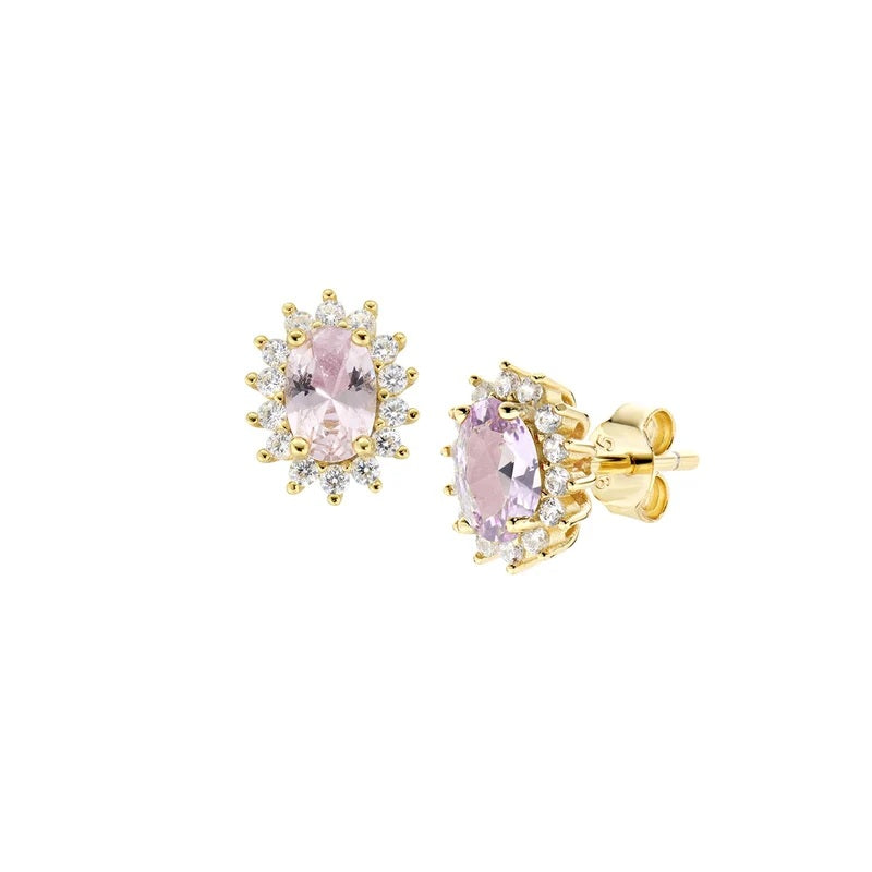 Orecchini Royal Lady Mini Dorati con Zircone Morganite ROSA in Argento 925 AMEN