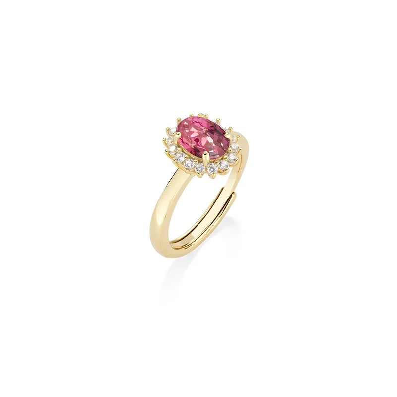 Anello Mini Royal Lady Dorato Zircone Rosso Ciliegia REGOLABILE in Argento 925 AMEN