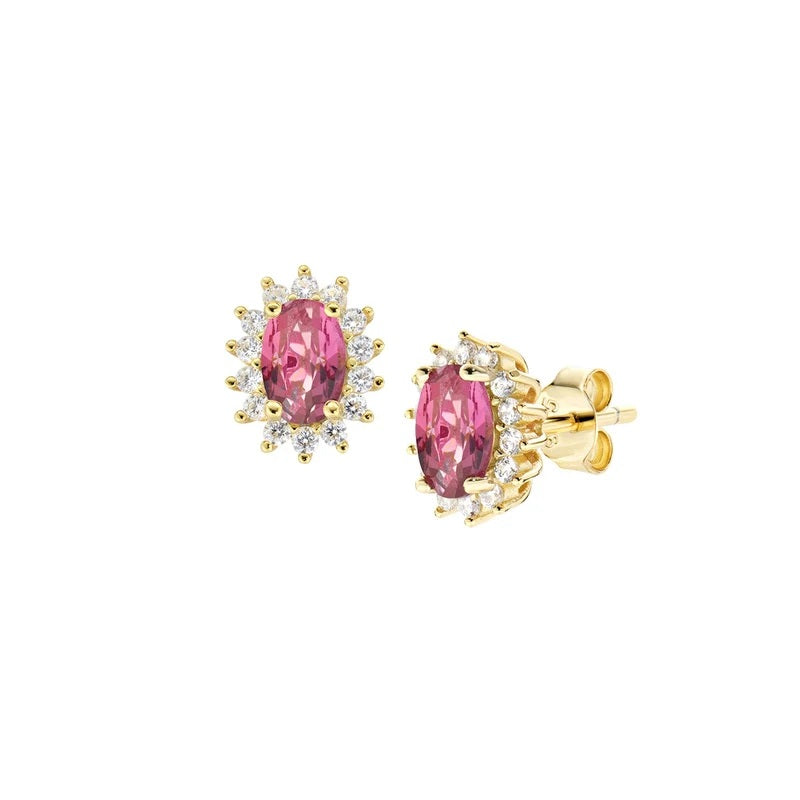 Orecchini Royal Lady Mini Dorati con Zircone Rosso Ciliegia in Argento 925 AMEN