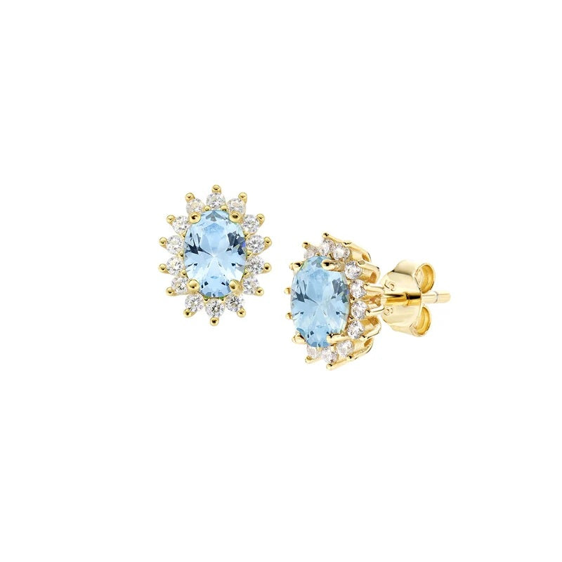 Orecchini Royal Lady Mini Dorati con Zircone Acquamarina in Argento 925 AMEN