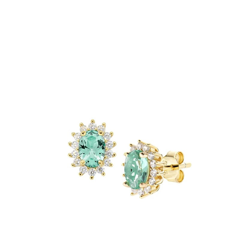 Orecchini Royal Lady Mini Dorati con Zircone Verde Acqua in Argento 925 AMEN