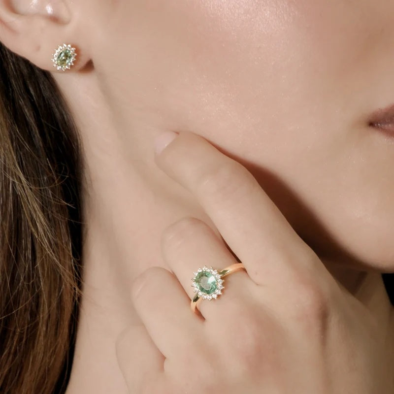 Orecchini Royal Lady Mini Dorati con Zircone Verde Acqua in Argento 925 AMEN