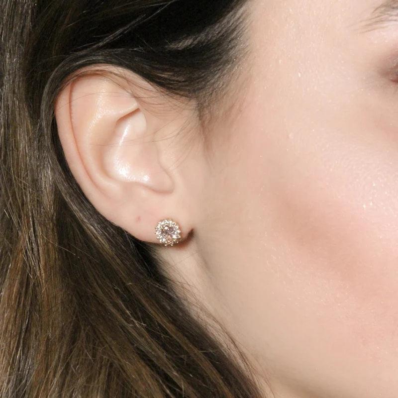 Orecchini Royal Lady Mini Dorati con Zircone Morganite ROSA in Argento 925 AMEN