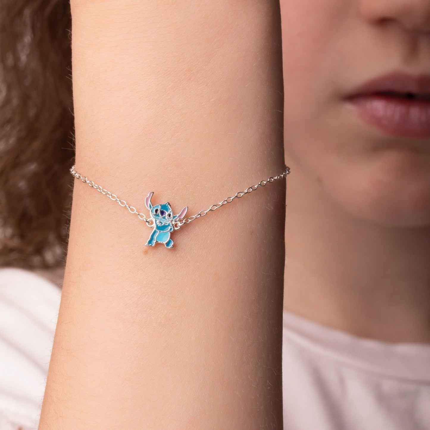 Bracciale bambina STITCH blu smaltato in argento 925 originale DISNEY