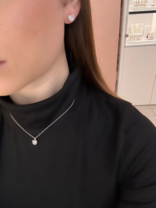 Collana  e orecchini a lobo forma cuore di cristallo BIANCO PUNTO LUCE swarovski in argento 925 IN PROMOZIONE