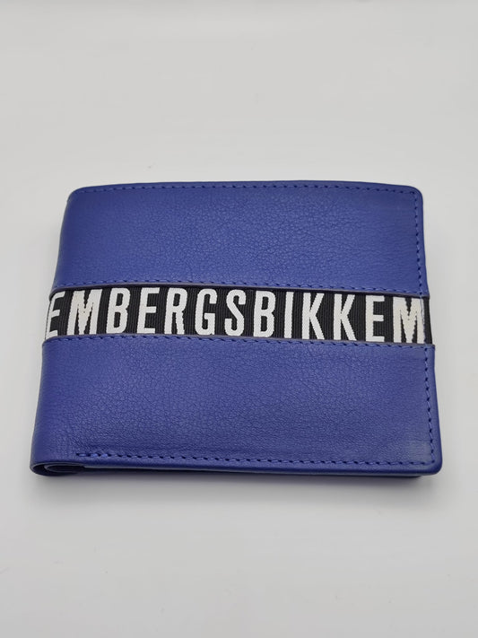 Portafoglio uomo in VERA PELLE blu BIKKEMBERGS con logo bianco nero. NO MONETE