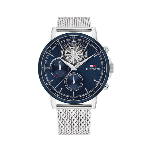 Orologio uomo Tommy Hilfiger blu scheletrato cinturino acciaio maglia milano fino a 50 metri in acqua