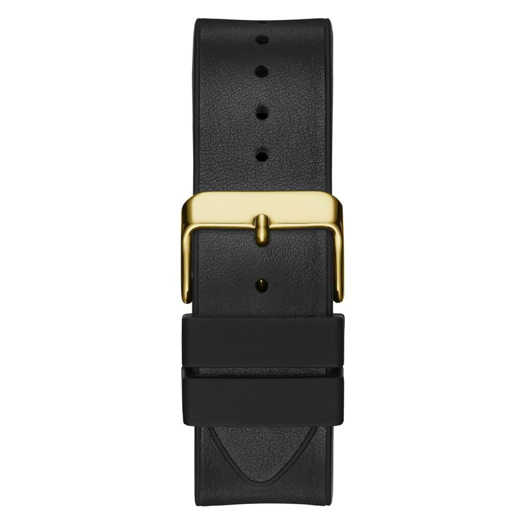 Orologio uomo in pelle nera morbida cassa rettangolare dorata GUESS