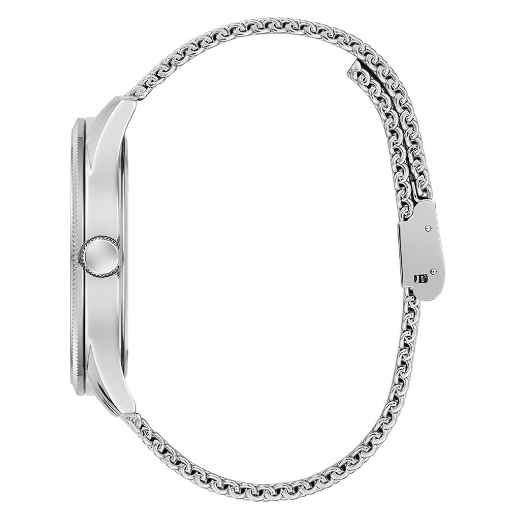 Orologio uomo in acciaio maglia milano doppia quadrante nero logo GUESS