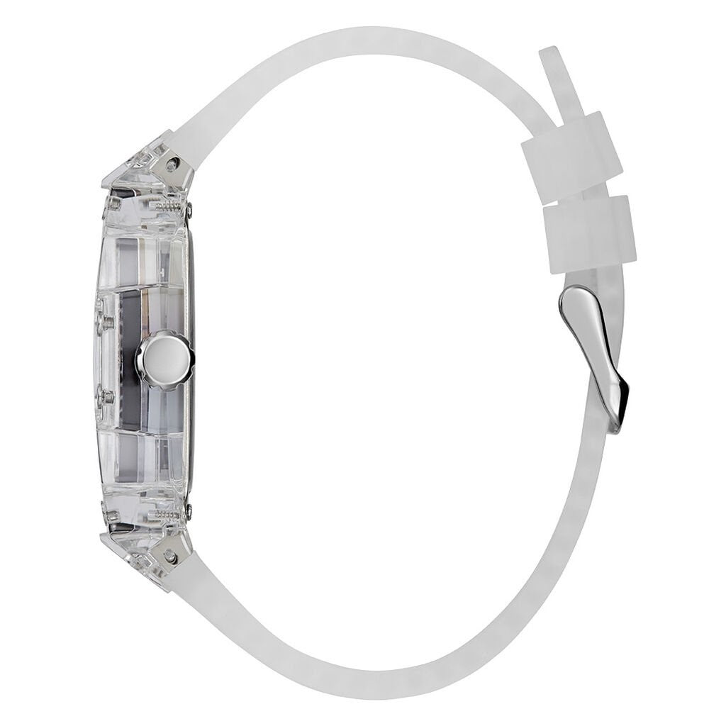 Orologio uomo in gomma trasparente cassa rettangolare movimento a vista GUESS