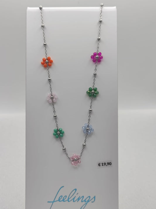 Collana fiori margherite con perline multicolore base acciaio anallergico