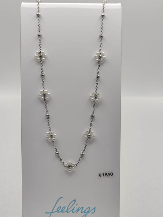 Collana fiori margherite con perline bianche base acciaio anallergico