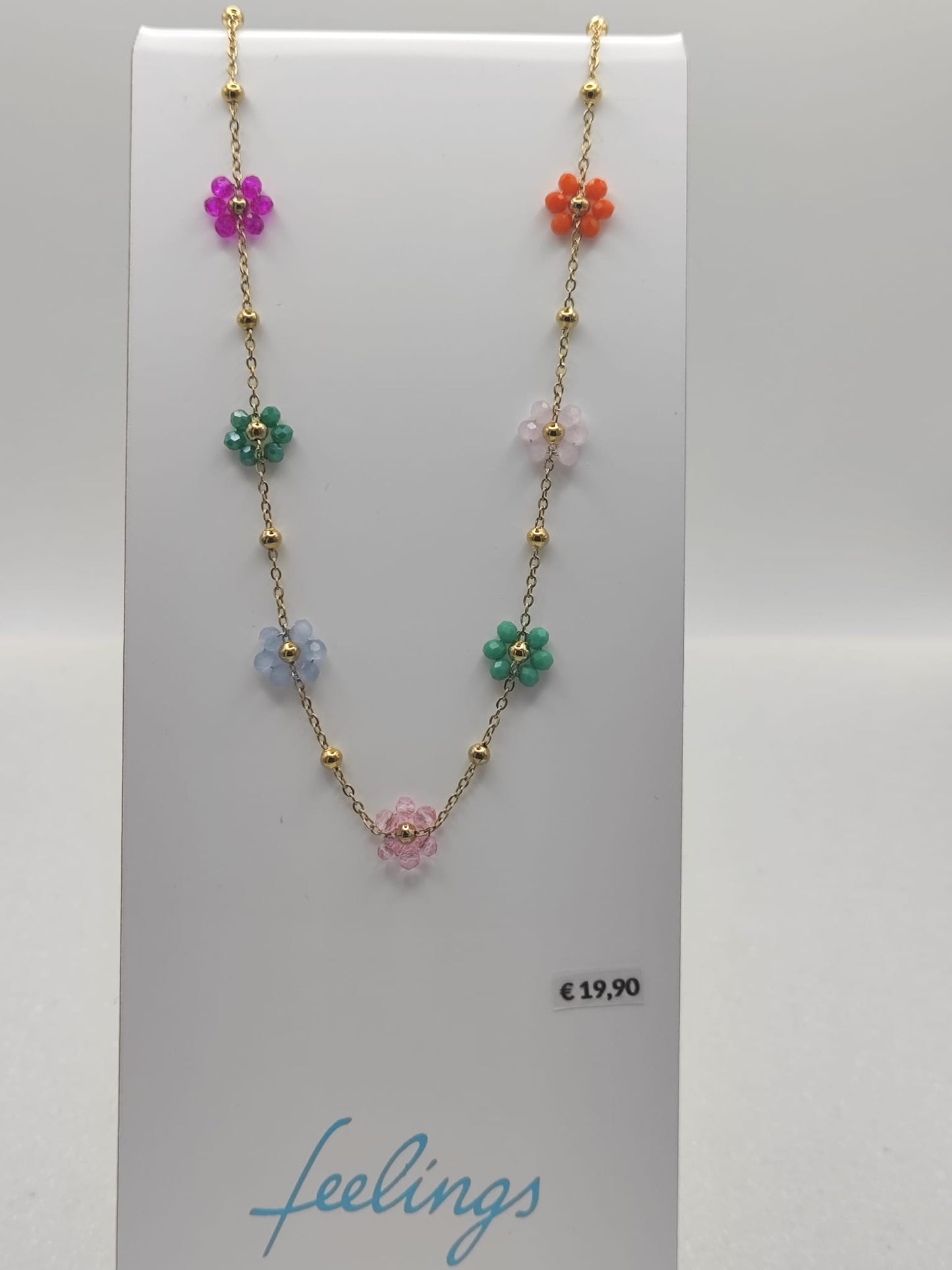 Collana fiori margherite con perline multicolore base acciaio dorato anallergico