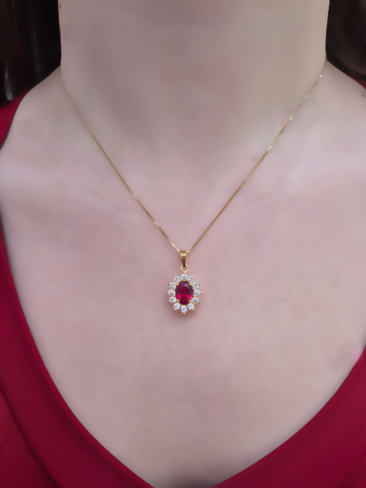 Collana con pietra ROSSA e cristalli swarovski in argento dorato 925 AMEN modello KATE