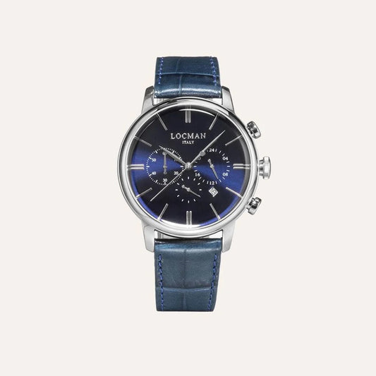 Orologio uomo LOCMAN in pelle BLU quadrante blu lucido cronografo con data