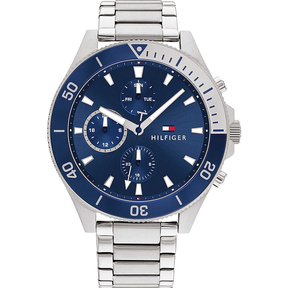 Orologio uomo Tommy Hilfiger in acciaio modello Rolex blu argento multifunzione